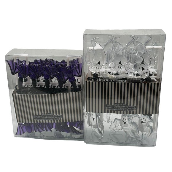 Halloween Purple Bats 20 Clear Ghosts 15 String Led Lights Set of 2 - Picture 9 of 13